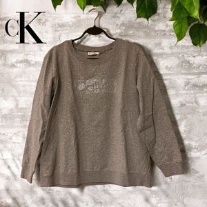 Calvin Klein Heather Grey Sweatshirt with Sparkly Gem Embellished Logo on Front